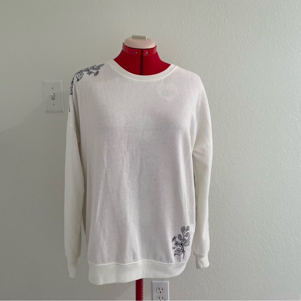 Jack Wills White Sweater with Navy Floral Accents